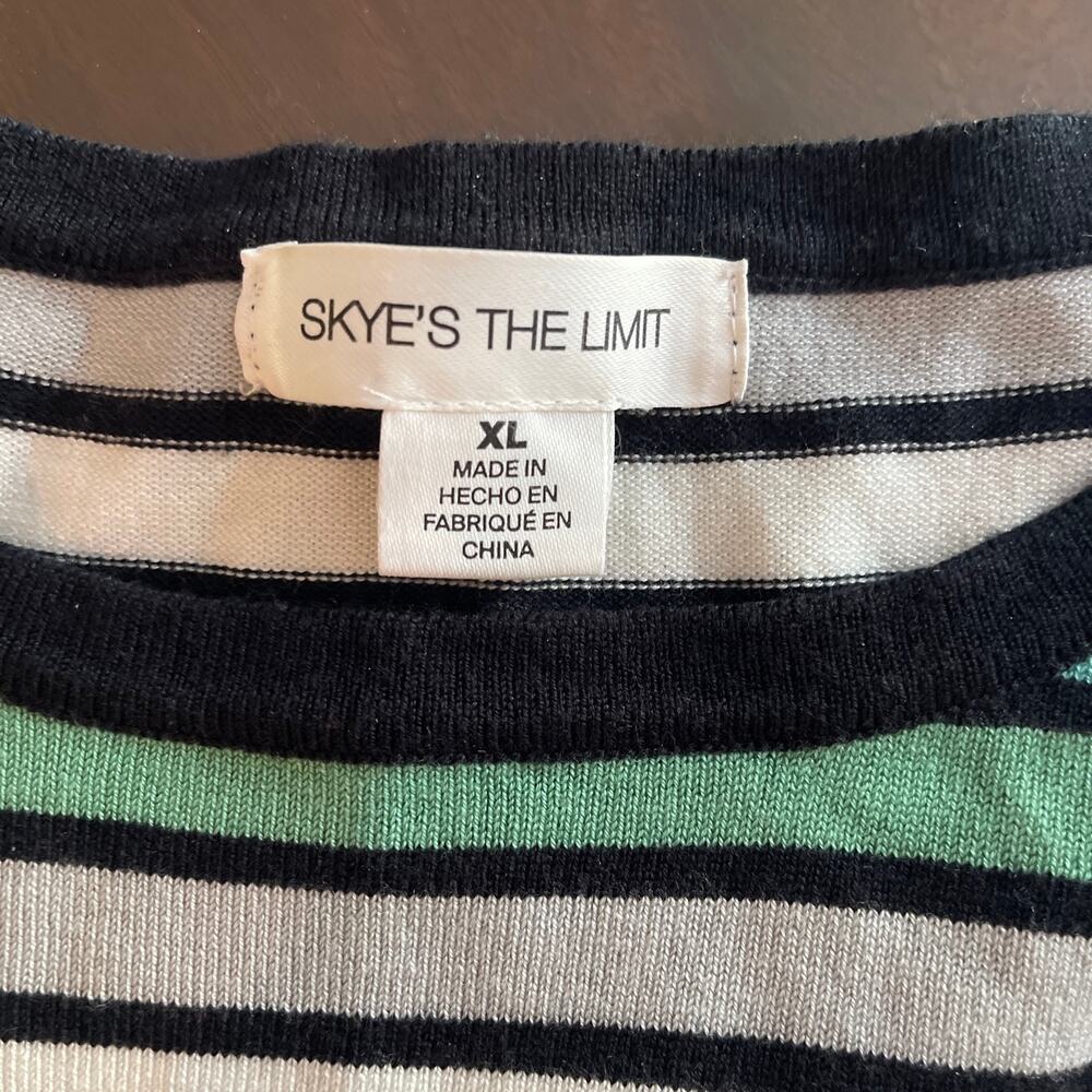 Skye's The Limit Hi-Low Hem Stripe Sweater - Aqua/Black/Cream - Sz XL - Picture 5 of 12